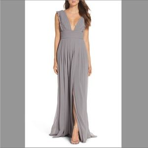 Monique Lhuillier Bridesmaids Sleeveless Pleat Ruffle Detail Maxi Dress Size 8